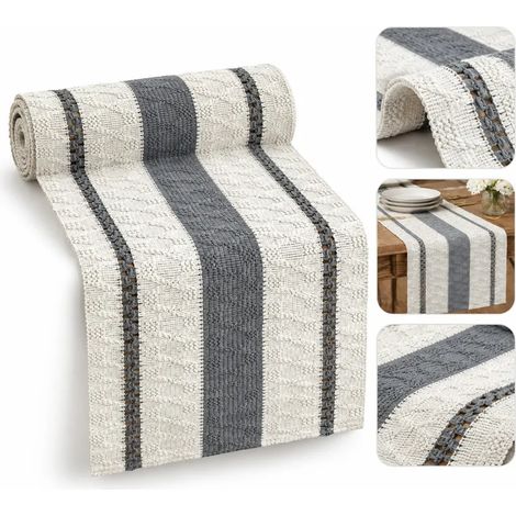 Chemin de table macrame corde coton gris, decoration boho ferme, 30 x 183 cm (1/5)
