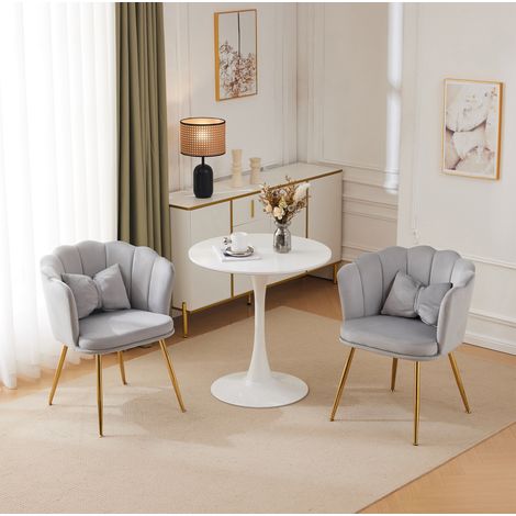 Fauteuil velours dossier pétale pieds dorés gris OKMYHOME (1/5)
