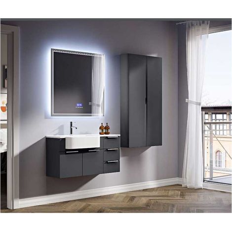 Mobile Bagno Milos130 cm SospesoGrafite Base 2 ante e 6 cassetti - Lavabo in Resina (1/5)