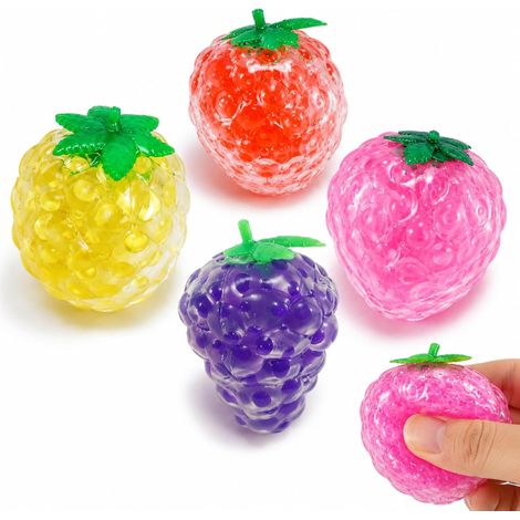 Lot de 4 fruits Squishy, fraise Squishy - Décoration douce de lieu de travail et d'apprentissage pour adultes - Construction compacte pour un travail concentré - Compagnon de bureau pratique (1/5)