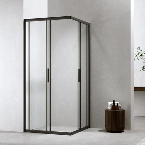 Box Doccia 80x80 Cm h190 Scorrevole Profili Nero Opaco Cristallo 6 mm Trasparente   Neat