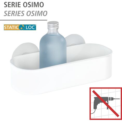 WENKO Etagère murale salle de bain Osimo, Panier de douche fixation sans perçage Static-Loc®, Plastique, 27x9,5x12 cm, Blanc (1/5)
