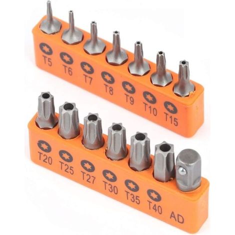 Jeu de 14 embouts Torx de sécurité inviolables en acier allié S2, T5 à T40 (1/4)