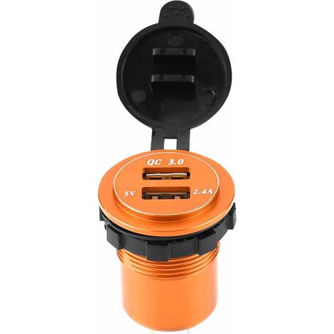 Wasserdichter Dual-USB-3.0-Kfz-Ladeadapter mit Voltmeter, Schnellladestecker für Boote (Gleichstrom), gelbes Gehäuse (1/5)