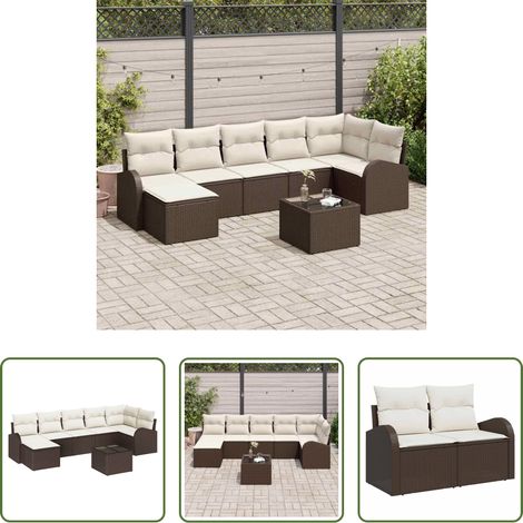 Poly Rattan - Sofa Set mit Kissen mit Speicher 8 pcs Braun Poly-Rattan (1/5)