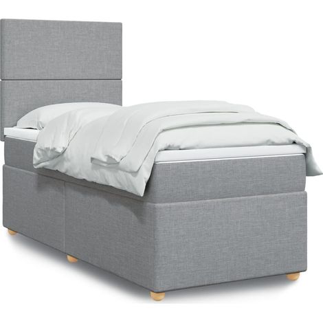 Boxspringbett mit Matratze Hellgrau 90x200 cm Stoff