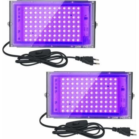 Lot de 2 Projecteurs UV LED 100W Imperméables IP65, Éclairage Ultraviolet pour Aquarium, Soirée, Peinture Fluo, Affiches Fluorescentes, Bars, Fêtes. (1/4)