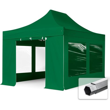 3x4,5 m Faltpavillon PROFESSIONAL Alu 40mm, Seitenteile mit Panoramafenstern, dunkelgrün