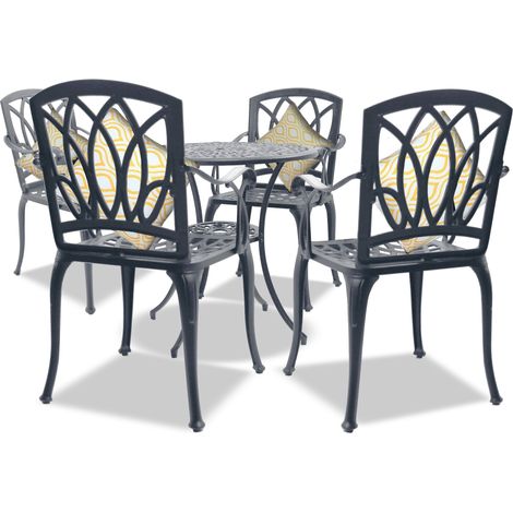 Homeology POSITANO Luxurious Garden & Patio Table & 4 Large Chairs with Armrests Cast Aluminium Bistro Set - Grey (1/5)