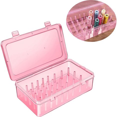 Boîte à couture rose en plastique pour 42 bobines 23,7 x 13,7 x 6,6 cm organisateur de fils et fournitures pour couture broderie et loisirs créatifs (1/5)