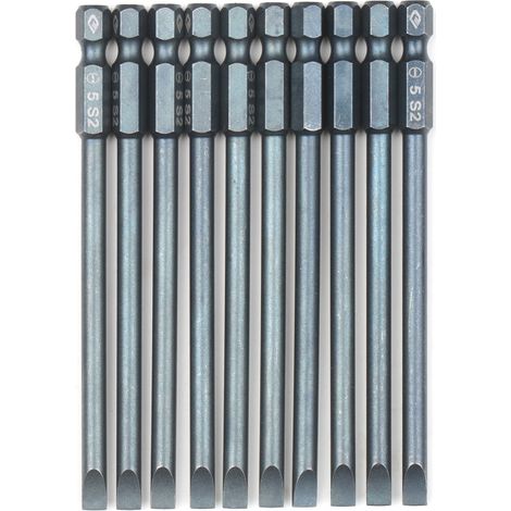 Juego de 10 puntas de destornillador planas, vástago hexagonal de 1/4 de pulgada, acero S2, magnéticas, para destornillador eléctrico y taladro manual. (1/5)