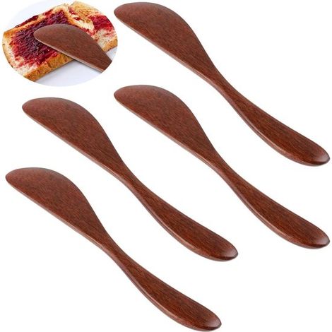Allecto Plus - Juego de 4 cuchillos de madera para mantequilla - Cuchillo para untar queso - Untador de queso - Madera maciza - Tacto cómodo (1/5)