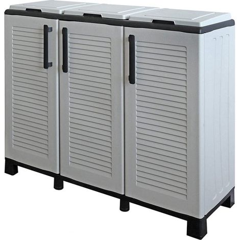 Dmora - Pattumiera Apix, Cestino portarifiuti per spazzatura, Bidone raccolta differenziata, 100% Made in Italy, 102x37h90 cm, Grigio chiaro e Nero