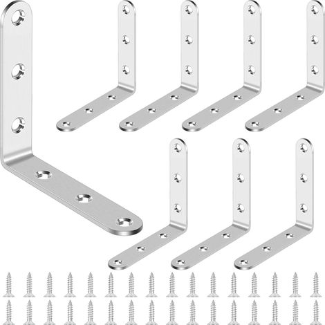 8 pièces Equerre de Fixation,Acier Inoxydable,Angle Droit 90 degrés,Support Métal L,80x80 mm,Pour Meubles Portes Armoires