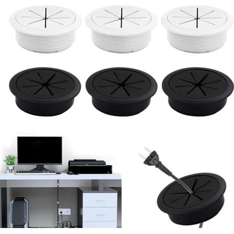 Passe-câble bureau 6 pièces 60 mm – Cache câble en caoutchouc pour bureau – Installation facile – Design en forme de mètre pour plusieurs câbles (1/5)