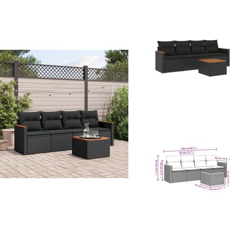 5-tlg. Garten-Sofagarnitur mit Kissen Schwarz Poly Rattan - Gartenmöbel - Esstisch - Lounge Set - Outdoor Möbel - Rattan Gartenmöbel (1/3)