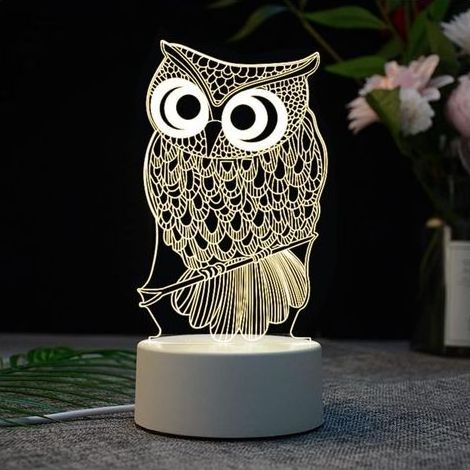 Veilleuse 3D en forme de hibou veilleuse décorative hibou usb monochrome (1/5)
