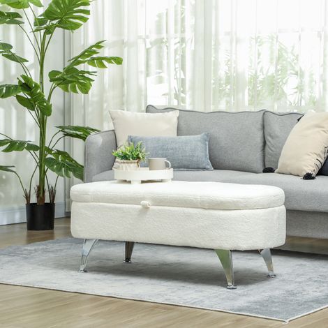 banc coffre 114 x 47 x 46,5 cm blanc – assise capitonnée avec rangement (1/5)