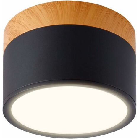 Plafoniera LED rotonda da 7W Ø110mm in alluminio nero opaco, luce calda 3000K, design d'interni moderno. (1/2)