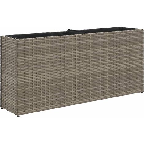 Jardinera elevada para plantas flores terraza jardín con 2 macetas 90 x 20 x 40 cm resina tejida gris 020038083