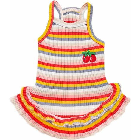 Robe arc-en-ciel à rayures pour chien, motif cerise, pour petits et moyens chiens – DELKEVIC