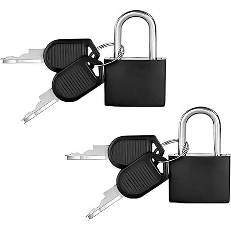 Cadenas, lot de 2, avec porte-clés, idéal pour la salle de sport, les bagages (28 mm), valises, voitures de vacances, noir. (1/2)