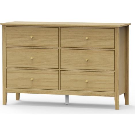 6 Drawer Double Wide (3+3) Chest - Metal - L40 x W120 x H80 cm - Oak-Effect - Flat Packed