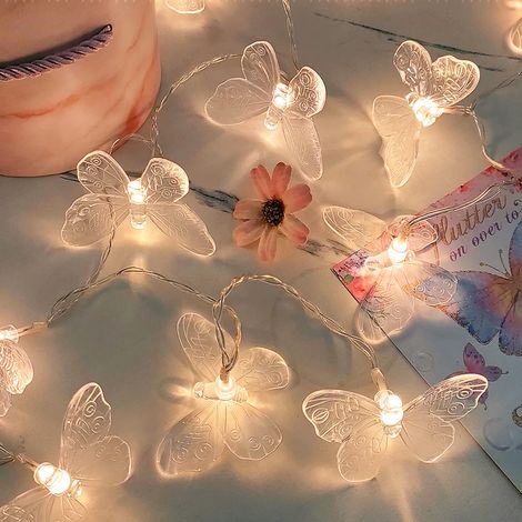 Lichterkette mit Schmetterlingsmotiv, 3 m, 20 LEDs, batteriebetrieben, ideal für Gartenbeleuchtung, Hochzeiten und Weihnachten (transparent) (1/5)