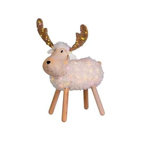 Lotti LED Weihnachtsdekoration Rentier Schaf XD1302 Weiß Holz und Kunstfell