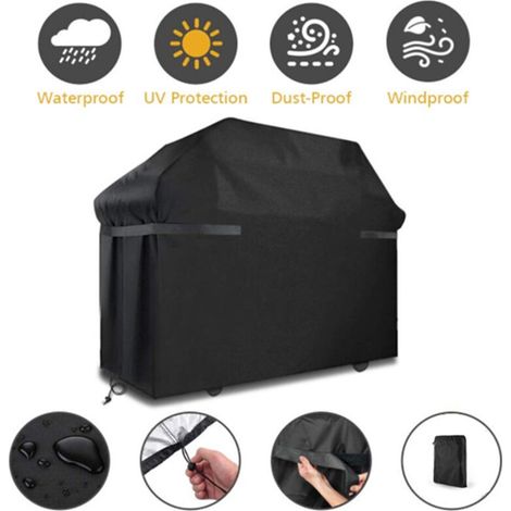 BBQ Covers Waterproof BBQ Cover Windproof, Tear-Resistant BBQ Cover with Straps and Storage Bag (145 x 61 x 117 cm) (1/5)