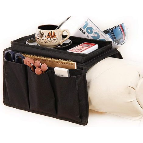 Étagère de canapé, sac de rangement pour accoudoir de canapé, pour magazines, livres, en cas, lecteur DVD portable, téléphone portable (noir) (1/5)
