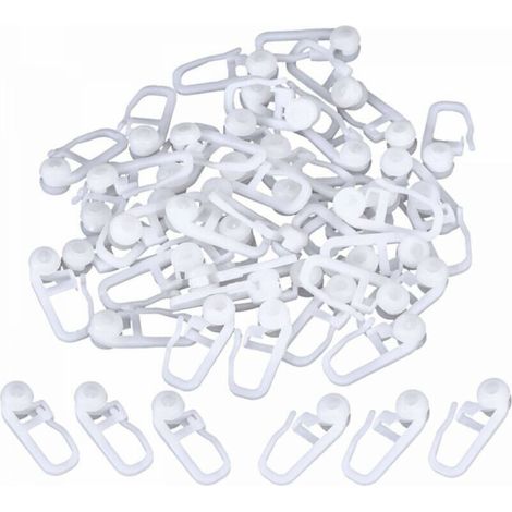 Clips para cortinas enrollables, ganchos de plástico blanco para cortinas tipo riel, paquete de 50 (clips) 2,5 cm (1/5)