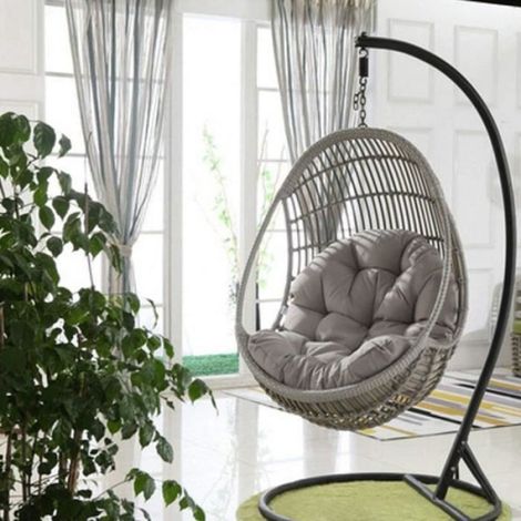 Coussin de chaise suspendu - - Rond - 120x86cm - Gris - Déhoussable (1/4)
