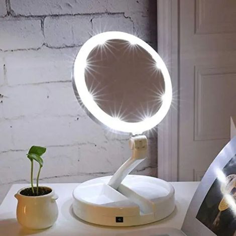 Portable Pliant 1x/10x Grossissant LED Lumineux Miroir de Maquillage Double Face Batteries de Table ou Chargement USB, Rotation à 270° (1/5)