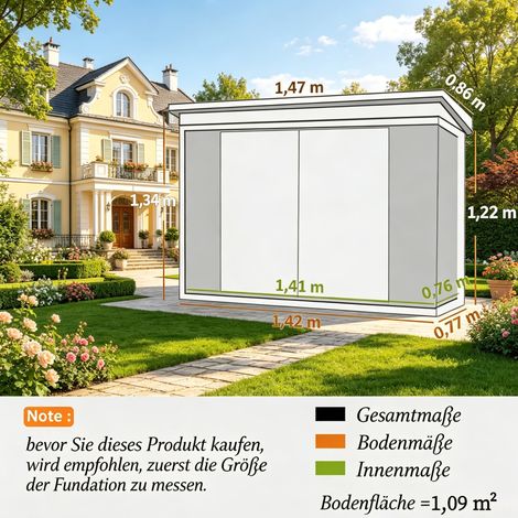 Abri de jardin en acier galvanisé bicolore noir et blanc avec double porte verrouillable, 147x86x134 cm (1/5)