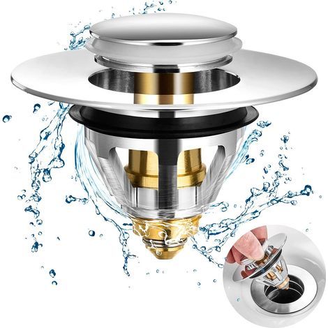 Tapón para bañera AIDUCHO, accesorios universales para tuberías de fregadero, tapón para fregadero de cocina, bomba desatascadora, placa abatible de acero inoxidable - Plata (1/5)