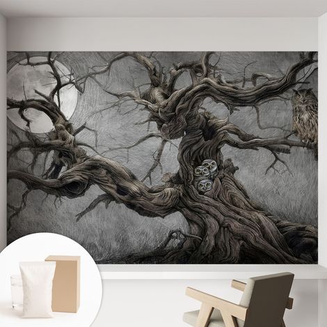 Papier peint avec colle pour décoration moderne de salon chambre à coucher cuisine et bureau Facile Hibou mystérieux 152x104 cm (1/5)