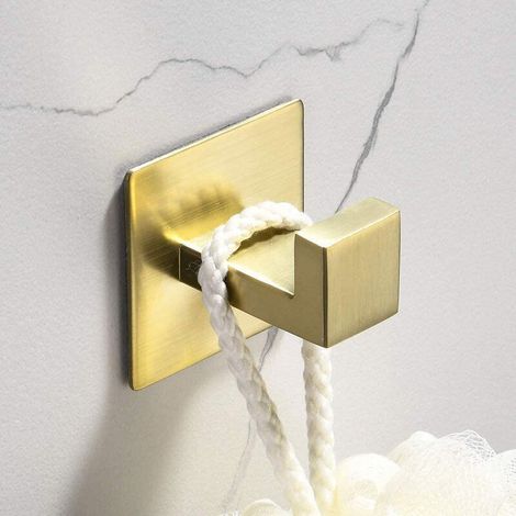 Adhesive Hook. Bathroom Wall Adhesive Hook. Kitchen Towel Hook. Picture Hanger without Drilling. Self-Adhesive Stainless Steel Hook. Gold (1/4)