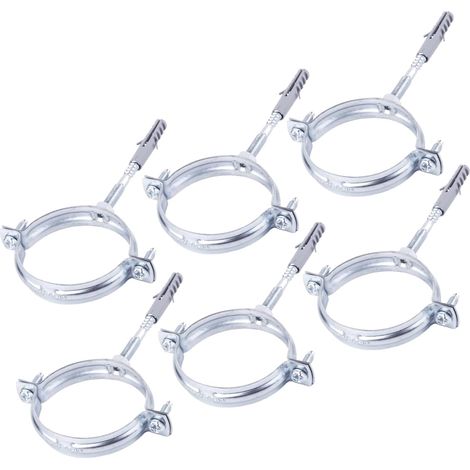 Set mit 6 Rohrhalterungen, verzinkter Stahl, 60-64 mm Schlauchschellen, Wand- und Deckenmontage (1/5)