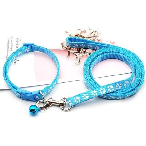 Collier pour chiot avec laisse, réglable, laisse souple en nylon pour chiots et petits chiens, 1,2 m de long, bleu ciel (1/5)