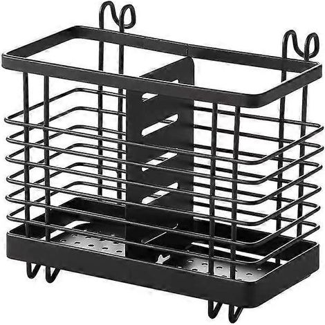 Panier à couverts de comptoir, armoire de rangement rectangulaire en métal pour ustensiles de cuisine, design élégant à grille, porte-cuillères, égouttoir, noir (1/5)