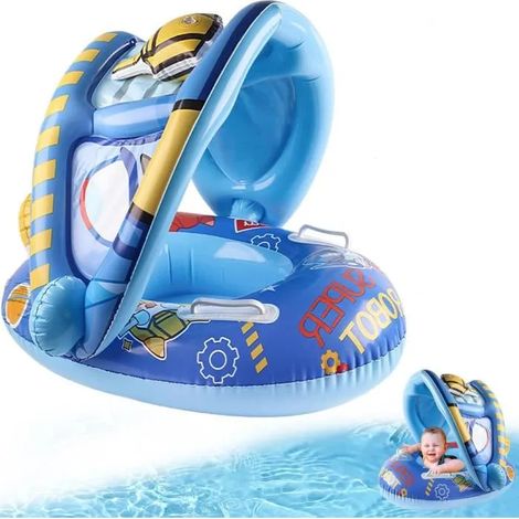 ®Rising FF Bouée Bébé avec Parasol,Anneau de Natation Amovible UPF 50+,Bébé Siège de Piscine Enfant Anneau de Natation Enfant de 1 à 4 an Bleu (1/4)