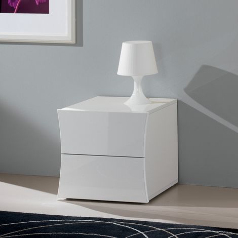 Web Furniture Comodino Arco 2 Cassetti Bianco Lucido - Design Italiano - 41,3x50x50 cm (1/5)