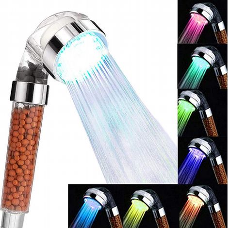 Douche à lumière changeante LED à ions négatifs à température contrôlée - 7 couleurs, 1pc (1/5)