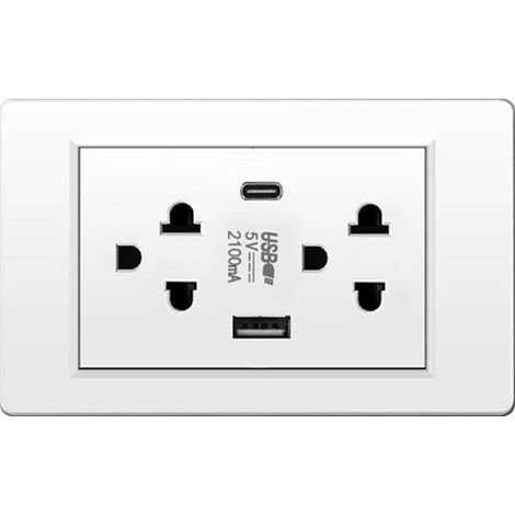 Ortviai Prise Murale Thaïlandaise 6 Prises + USB et USB-C Blanc – Économie d’espace, ABS/Métal (1/5)