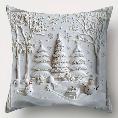 Housse De Coussin Noel - Motif Bonhomme De Neige Guirlande Pere Noel Arbre De Noel Houille Houx - 4 Pièces (1/5)