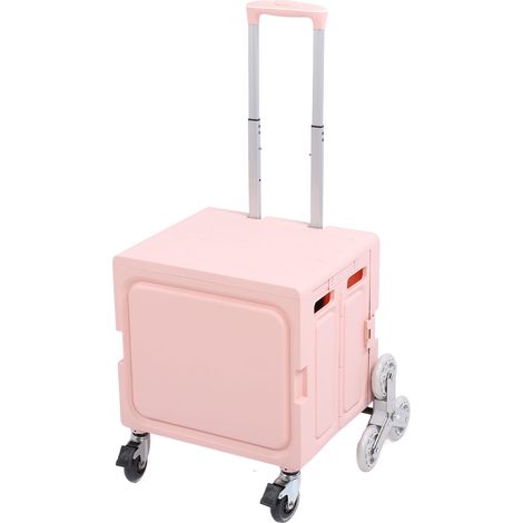 Caisse roulante portable renforcée forte charge PP fer aluminium 8 roues chariot pliant mobile pour courses ramassage colis rose (1/5)