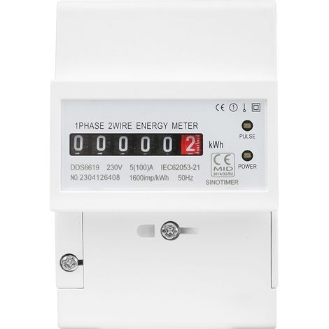Medidor de Energía Eléctrica Monofásico Digital Multifuncional para Riel DIN 220V, 2 Líneas 4P (5(100) A) (1/5)