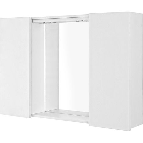 Specchio contenitore LED 91x61 cm bianco lucido con pensili laterali Desya (1/5)