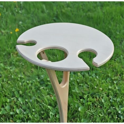 Table à Vin Pliable en Bois 30x20cm - Portative pour Bouteille 2 Verres et Assiette Pieds Stables Herbe/Sable Sac Plage Pique-nique Camping (1/5)